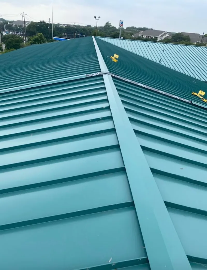Green commercial metal roof ridge and valley for Metal Roof Repair in Humboldt